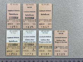 Luterbach - Attisholz, 7 alte Bahn Billette, Solothurn