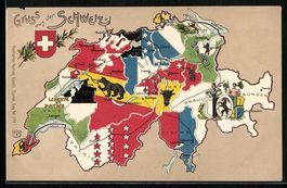 Litho Karte der Schweiz mit den verschie