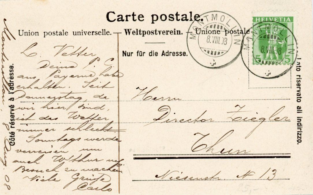 Ansichtskarten: Montezillon   NE      en 1908 – Gebraucht aus Brig von Valcards54 1