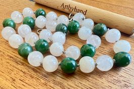 Vintage Edelsteinkette Quarz& Chrysopras handgeknüpft Unikat