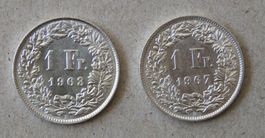 2 x Fr. 1.-  1963 und 1967  Silber