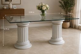 Table en verre avec deux Colonnes en pierres