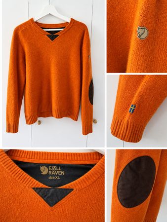 Pull en laine Fjällräven orange avec coudières taille XL