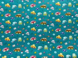 Tissu coton bleu imprimé automobiles