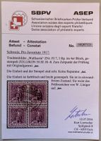PJ 1917 J7 im Viererblock gestempelt, mit Befund SBK 325 Fr.