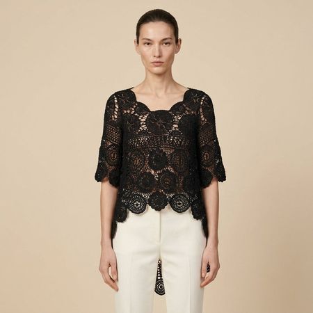 Tunique Crochet Noir Péplum Manches 3/4 T. M