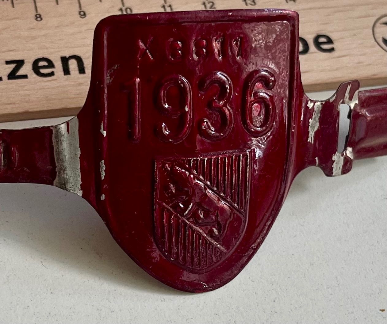 Insegne: Velonummer Bern 1936 Wappen, Rar! – Usato da Ostermundigen venduto da DaxKarten-75 2