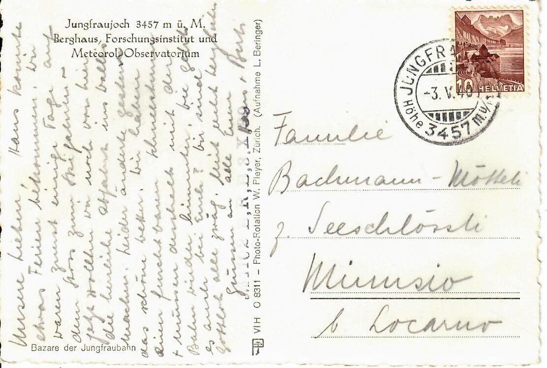 Cartoline postali: Jungfraujoch 1940 – Usato da Hochdorf venduto da Ziegel-16 1