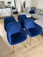 4 moderne Esszimmerstühle – 4er-Set – Dunkelblauer Samt 