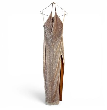 Kleid lang Nude mit Strass Grösse S neuwertig