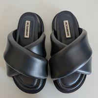 Jil Sander black leather summer slides / sandals / size 37
