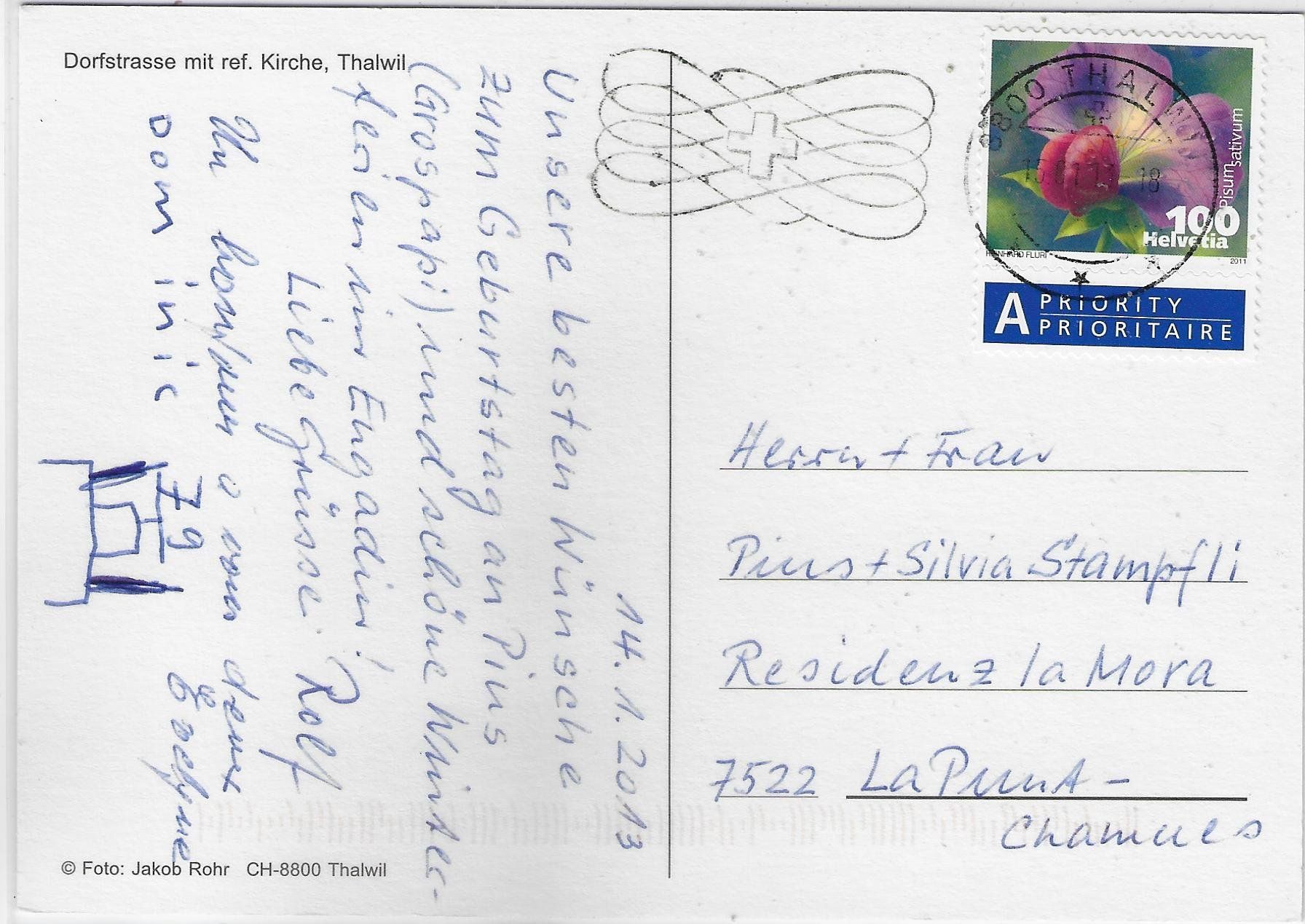 Cartoline postali: Dorfstrasse mit ref. Kirche - Thalwil – Usato da Ettingen venduto da Kartenplanet 1