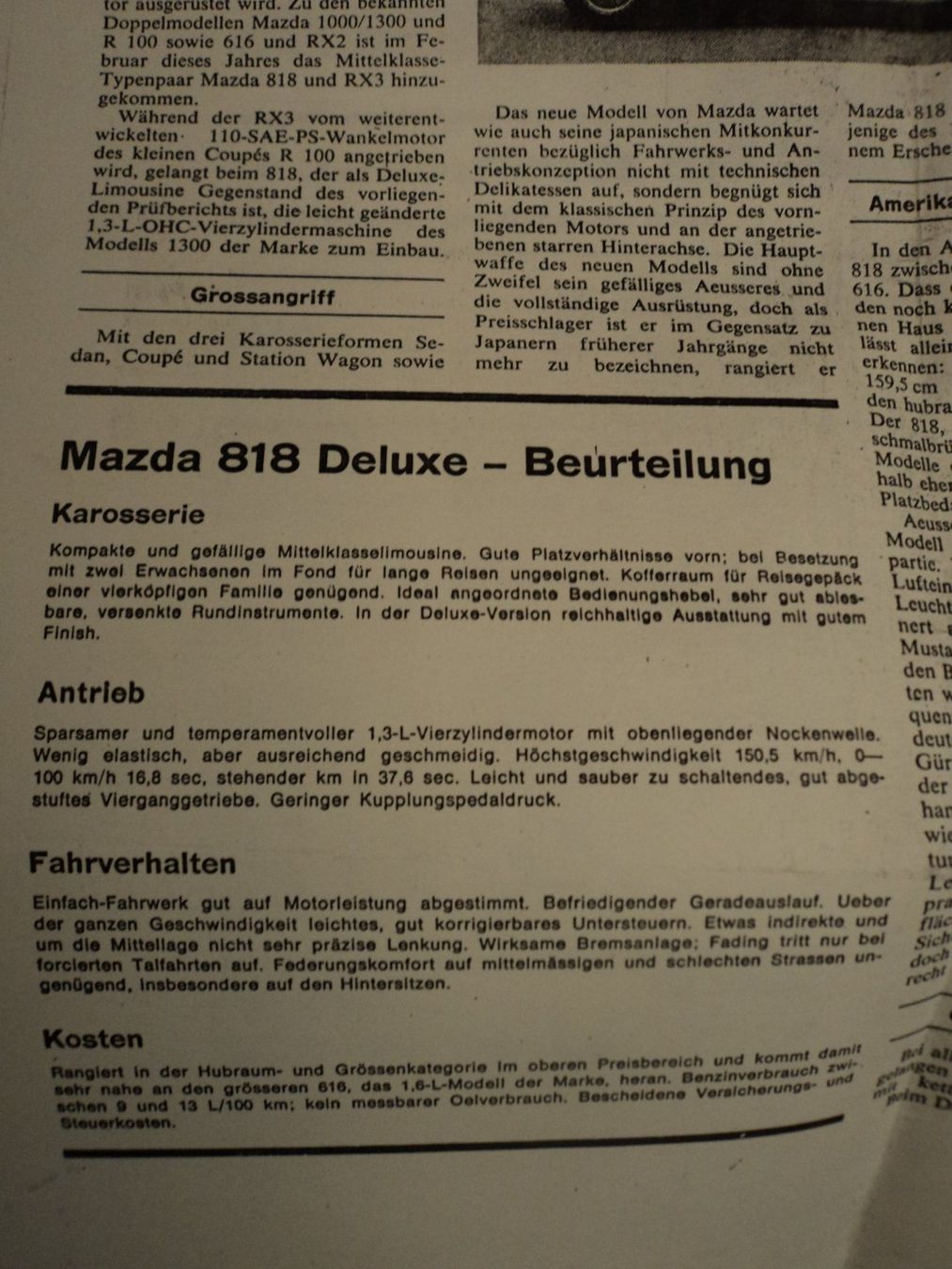 Mazda Dokumente: Prospekt Test AR Mazda 818 Deluxe von 1972 – Gebraucht aus Schwarzenburg von modelCARama 3