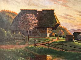 traditionelles Ölgemälde ländliches Bauernhaus