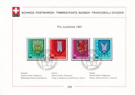 Pro Juventute Marken 1981 auf PTT-Blatt, Ausgabetagstempel