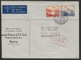 OAT Flugpost 1946 Schweiz Biel Tel Aviv Luftpost
