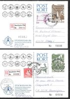 Schweden 2 Postkarten Stockholmia 1986 echt gelaufen