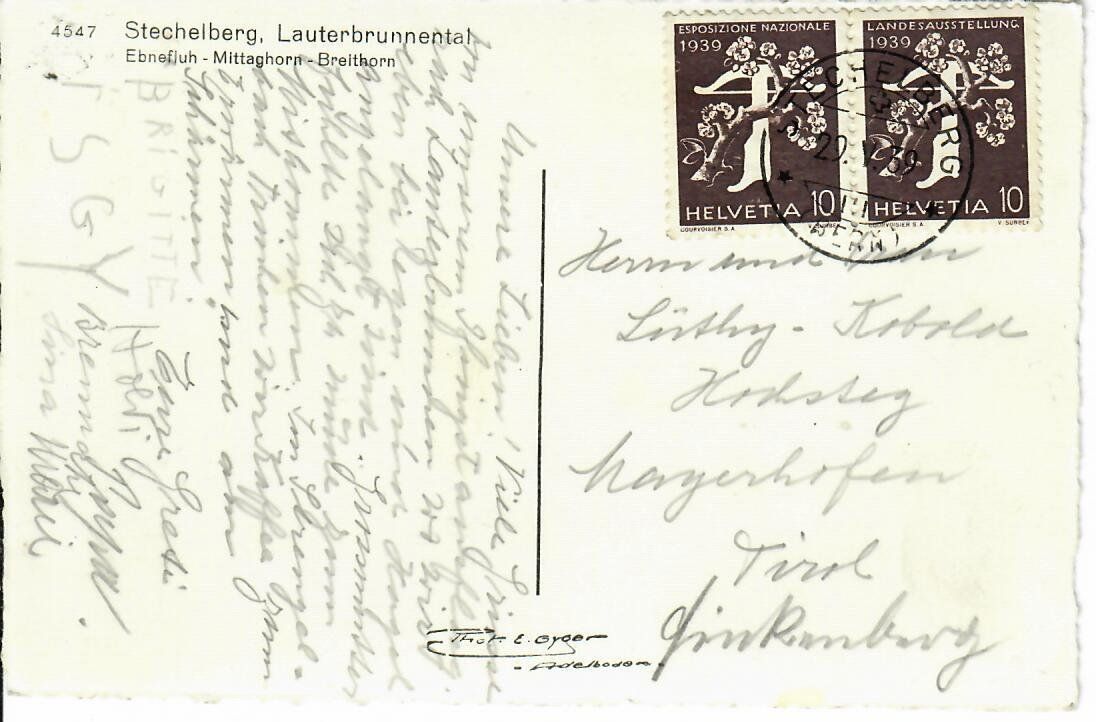 Ansichtskarten: Stechelberg - Lauterbrunnental – Gebraucht aus Hochdorf von Ziegel-16 1