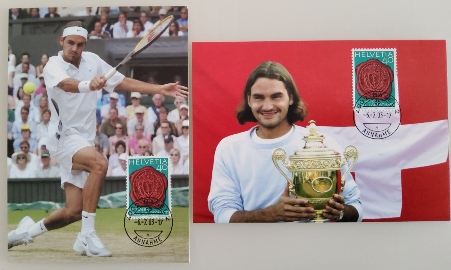 Tutti i francobolli: Roger Federer, 2003, Sonderpostkarten 1. Sieg Wimbledon – Nuovo (secondo la descrizione) da Buchrain venduto da mue_kru