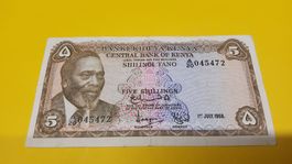 Alte 5 Schilling Banknote aus Kenia, Jahr 1968! Selten!