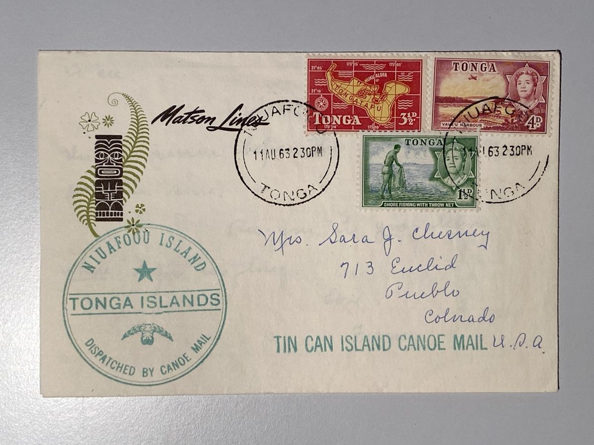 Alle Briefmarken: Tonga 1963, Matson Lines Tin Can Cance Briefumschlag – Gebraucht aus Küssnacht a. Rigi von Unique-Valuable