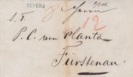 1849, Bevers, austax. Faltbrief mit Inhalt via Chur