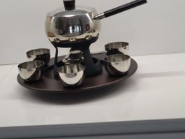 Fondue Set Alessi, Holz/Edelstahl mit Drehteller gebraucht