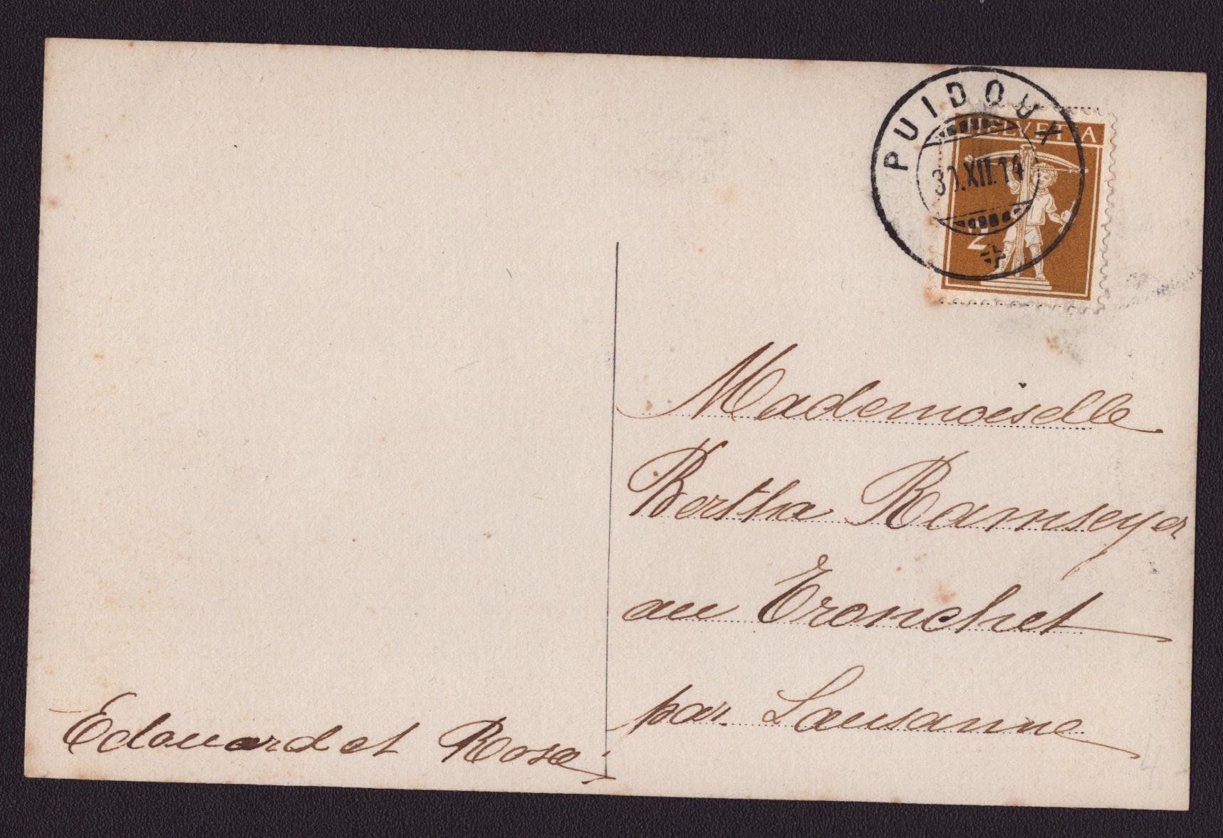 Alle Briefmarken: Tell 123III sur carte postale , cachet PUIDOUX – Gebraucht aus Delémont von Silte