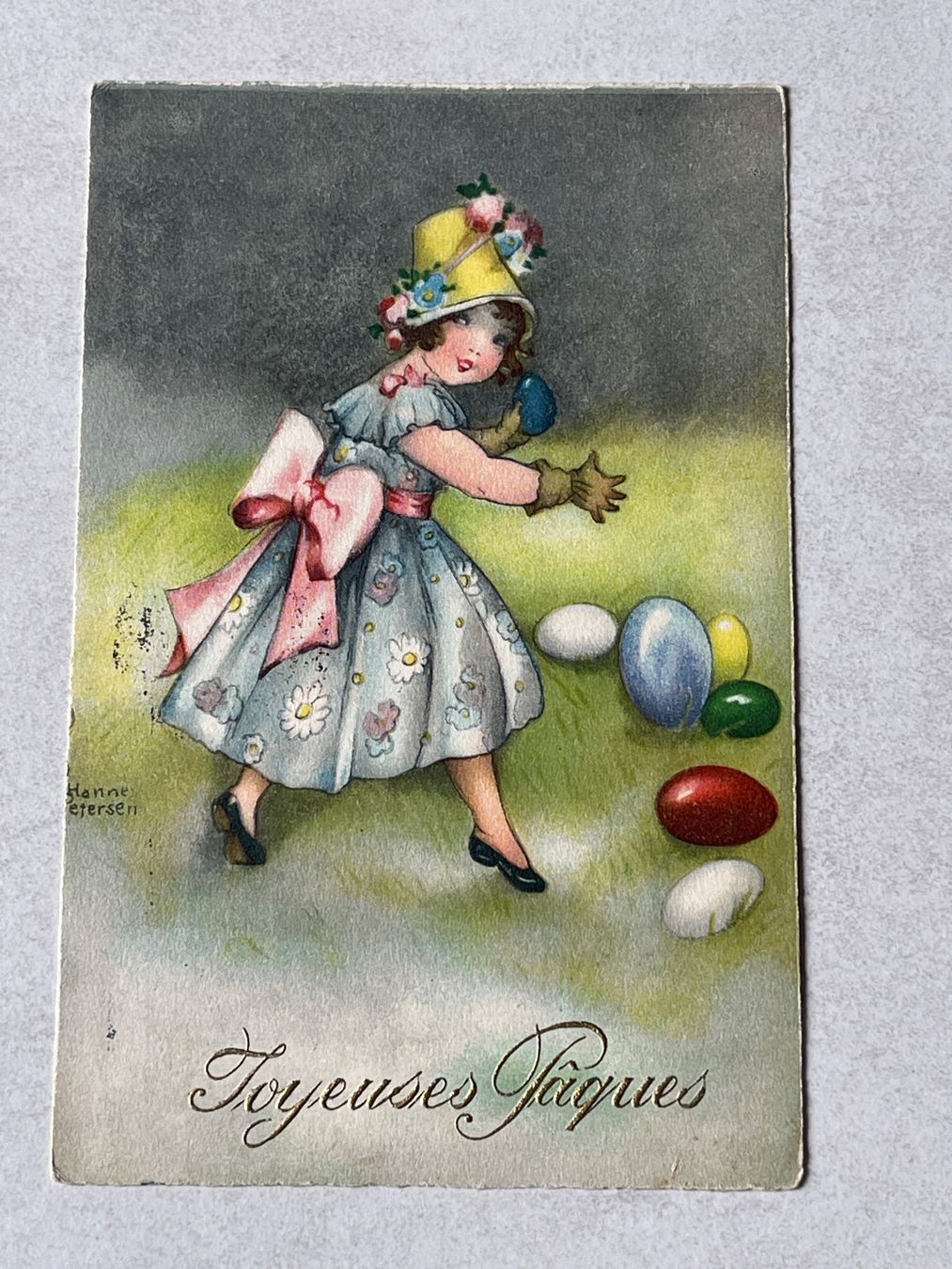 Cartoline postali: Antike Osterkarte "Joyeuses Paques", 1931, – Usato da Strengelbach venduto da Aschatan5