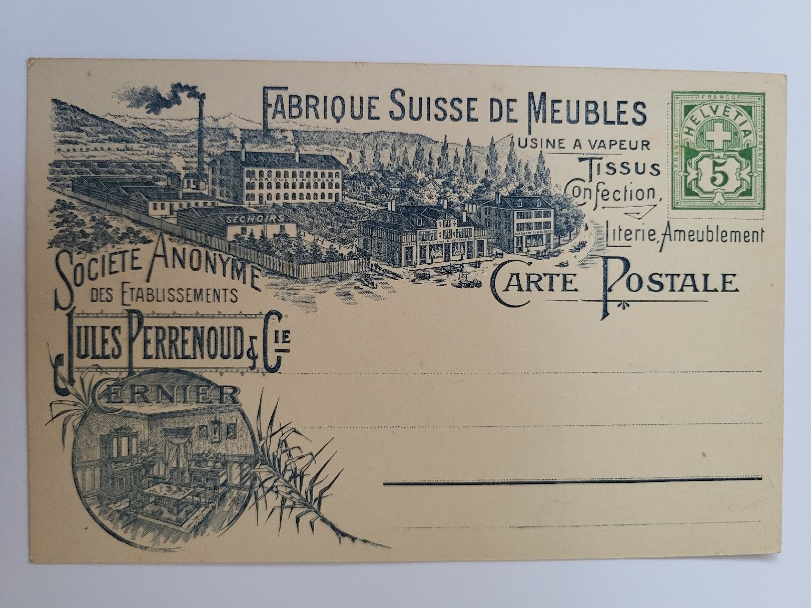 Ansichtskarten: Alte Ansichtskarte Fabrique Suisse Meubles Jules RN – Gebraucht aus nunningen von mic_88k2