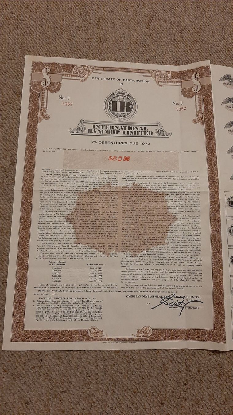 Documenti: Bond International Bancorp Limited, Bahamas – Usato da Porza venduto da ulletta1 1
