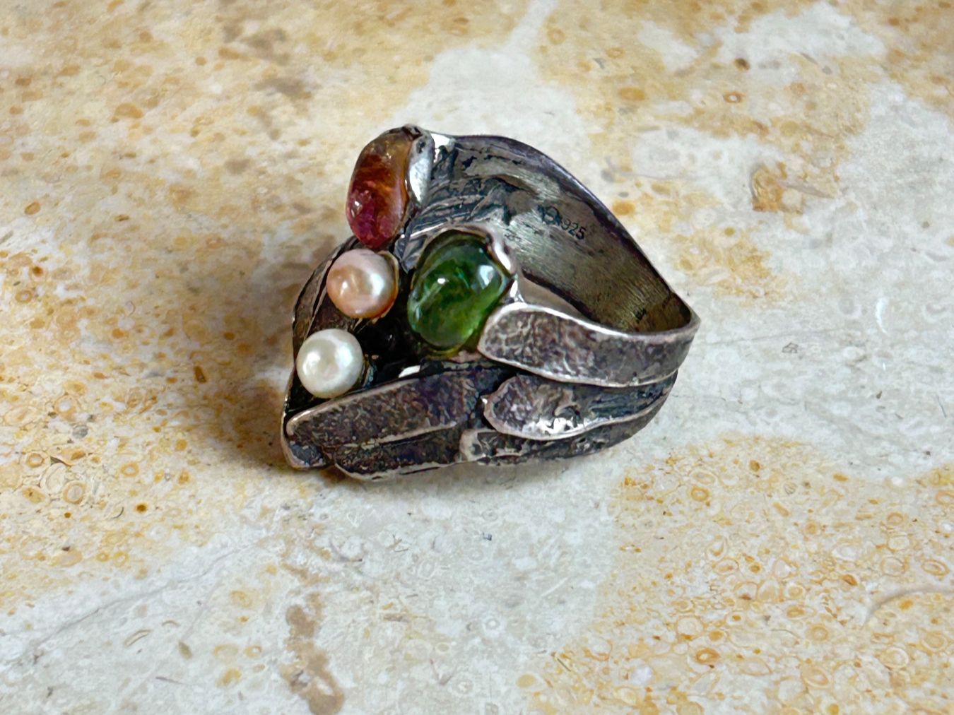 Anelli: Vintage Ring Silber mit Perlen farbigen Steinen (52) – Usato da Dittingen venduto da Bellevista 2