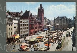 AK color Basel BS Marktplatz,Freie (Auto-)Strasse ≈ 1960