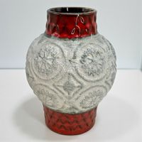 Vase BAY céramique fat lava rouge/blanc, Allemagne années 60