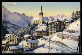 AK Arosa, im schneebedeckten Ort, die Kirche