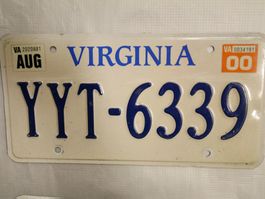 Vintage Virginia Autokennzeichen YYT-6339, Jahr 2000!