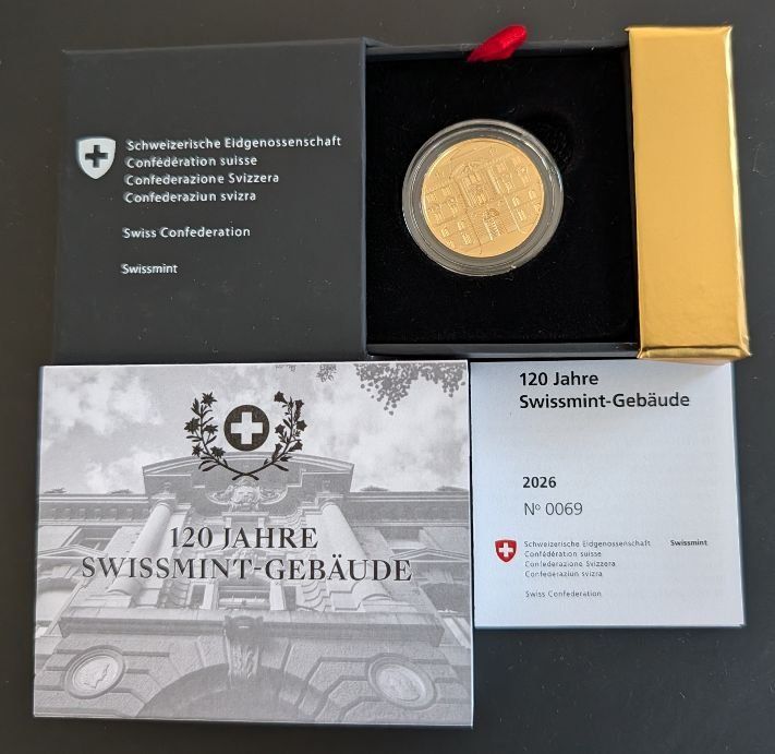 50 Franken 2026 pp Goldmünze Swissmint Gebäude Box (Neu und ...