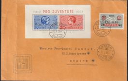 Luftpostbrief Pro Aero 1938 mit Pro Juventute Block