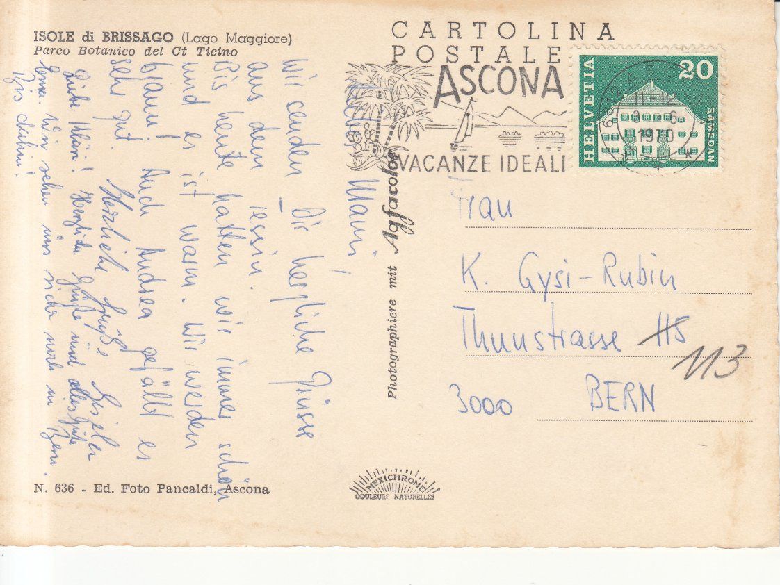Cartoline postali: Brissago 1970 – Usato da Bürglen TG venduto da StampGraf 1