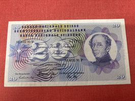 Seltene 20 Franken Note von 1973, Serie 91 P, Top Zustand