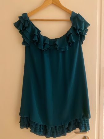Kleid Sisley Damen Petrol Rüschen