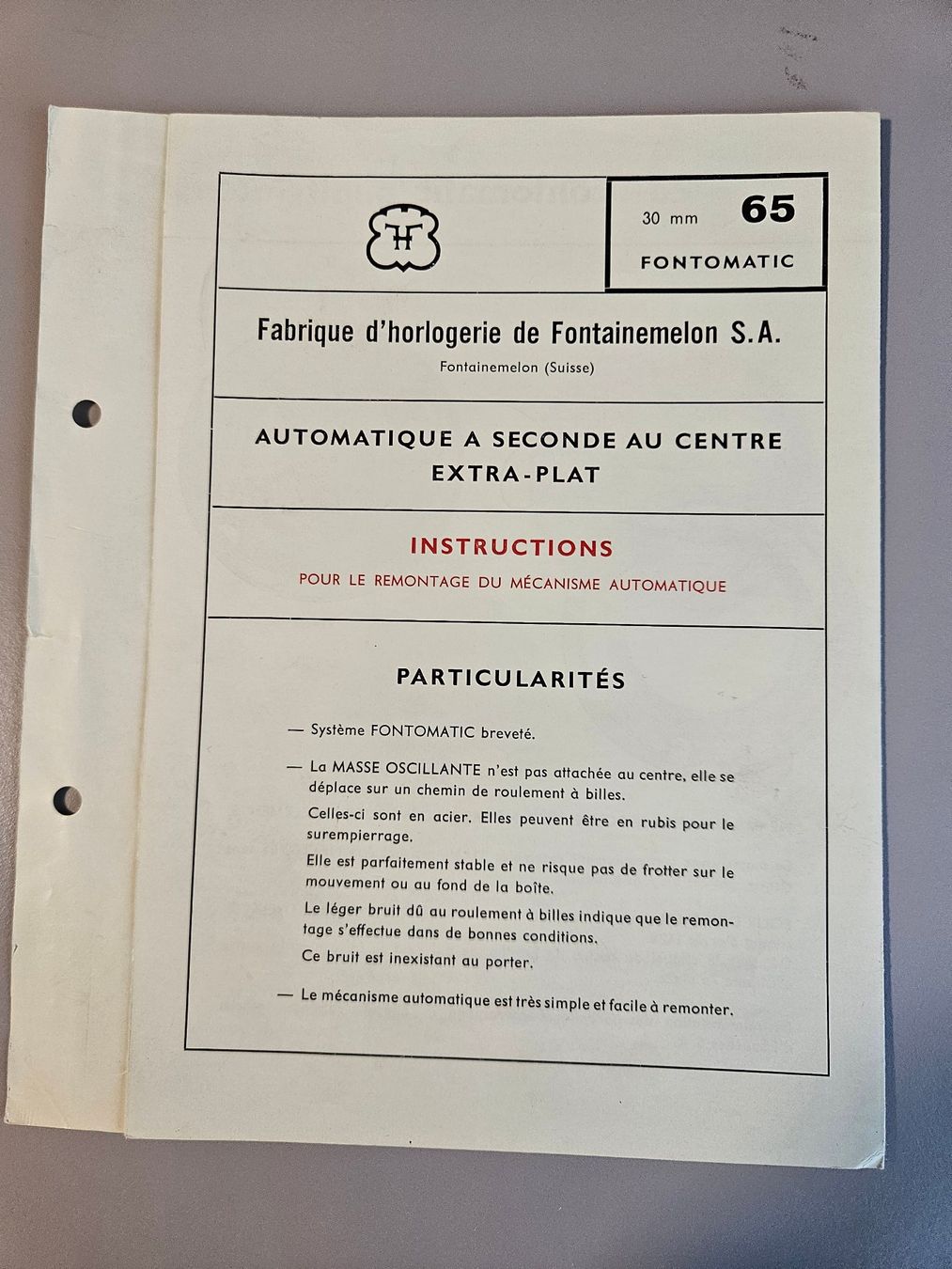 Documenti: Fontainemelon SA - Montage-Instruktion - Instruction – Usato da Langendorf venduto da Bruenu