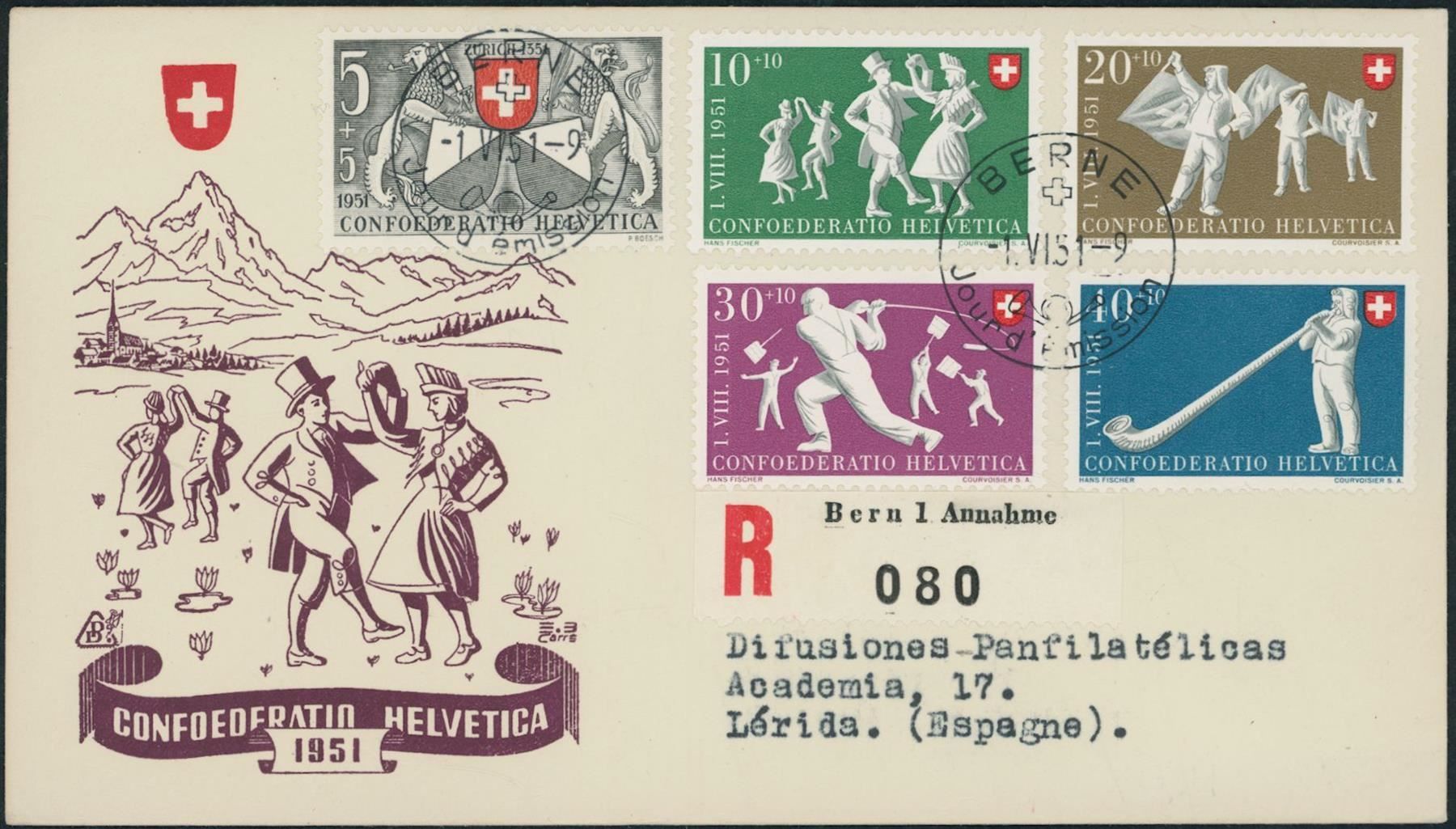 Tutti i francobolli: 1951 - Pro Patria - FDC ET • fr – Usato da Schindellegi venduto da leecollect