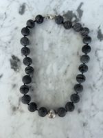 Dolomite Stone/Black Silk Stone Necklace with 925 Sterling S