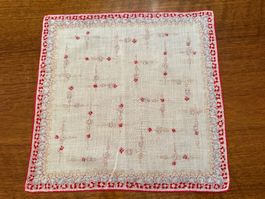 Taschentuch Weiss-Rot Blumenmuster Vintage 1 Stück