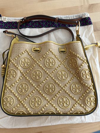 Tory Burch Tasche Stroh Leder Gelb Top Zustand