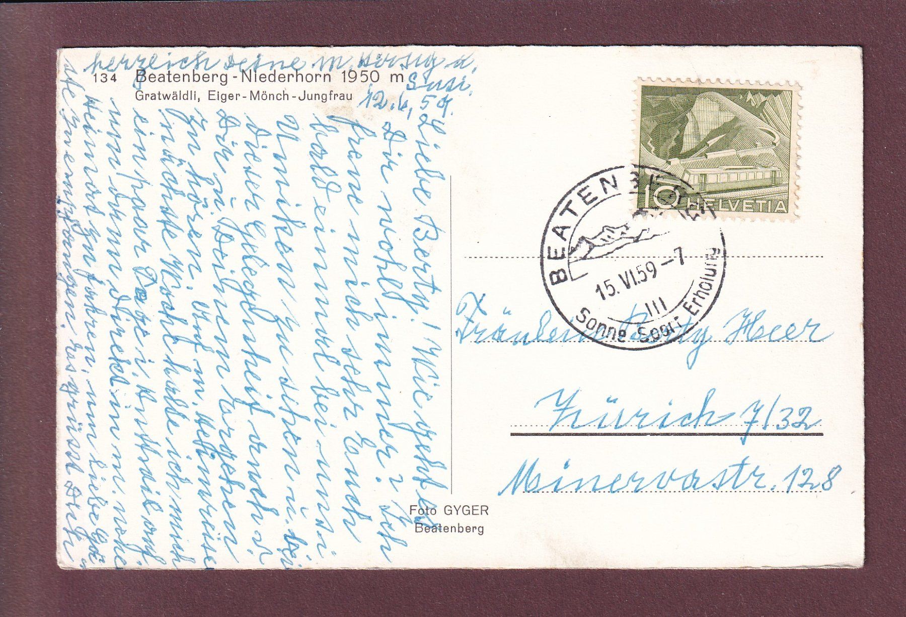 Ansichtskarten: BEATENBERG-NIEDERHORN - 1959 – Gebraucht aus Pully von nicecards 1