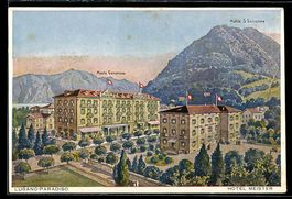 Künstler-AK Paradiso /Lugano, Hotel Meister, Monte Generoso