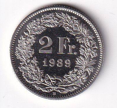 Alle Münzen: Schweiz 2 Franken 1989 vorz-unz – Gebraucht aus Neuchâtel von karlpierrino