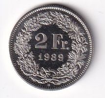 Schweiz 2 Franken 1989 vorz-unz